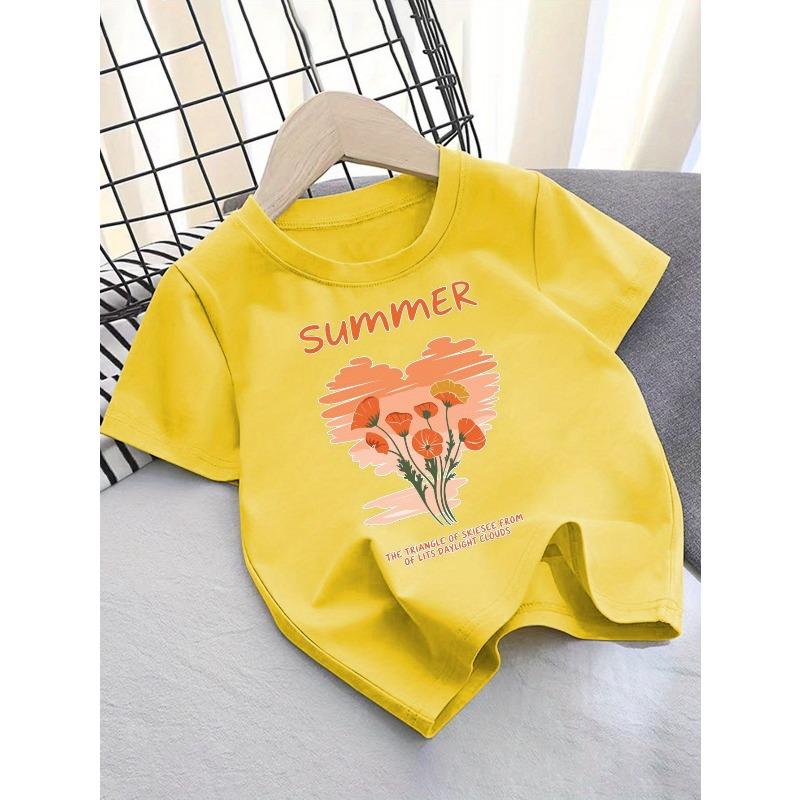 European Sizes SUMMER Cotton Girl T-shirt Girl Creative T-shirt, Casual Lightweight Comfortable Short-sleeved Top, Summer Children's Clothing