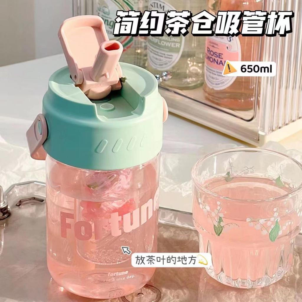 Water bottle1011 spring new high-value cute cartoon large-capacity children's straw cup portable large-capacity plastic cup