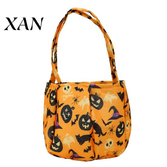 Trick or Treat Bag Halloween Candy Bucket for Kids, Non-Woven Tote Festive Carrier Basket, Pumpkin Ghost Snack Holder with Handle Party Favors Bat