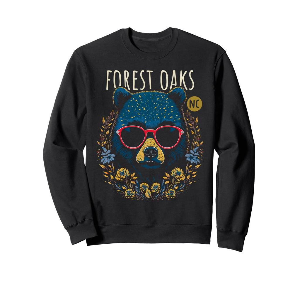 Forest Oaks NC Fun Bear with Glasses and Flower Design Sweatshirt