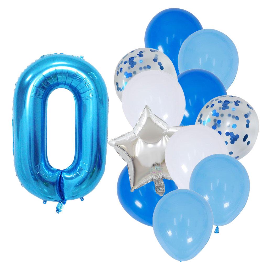 12 Pcs Blue 32 Inch Number Foil White Latex Balloon Happy Birthday Party Decorations Kids Boy Baby 1 2 3 4 5 6 7 8 9 Year Old