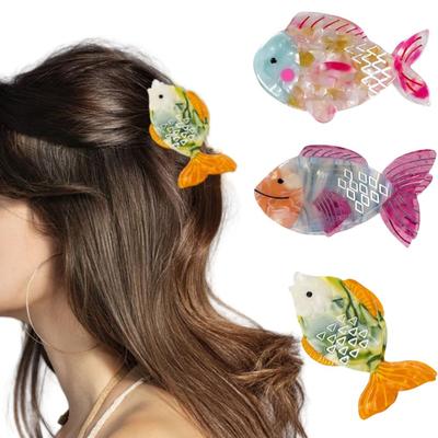 Non Slip Ocean Animal Hairpin 3.4 Inch Big Acrylic Clip Fun Fish Hair Claw Clip  Hair Decor