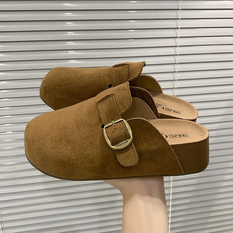 French Retro Soft-soled Bag Head Half Slippers for Women's Outer Wear 2025 Autumn New One-pedal Thick-soled Boken Half Slippers