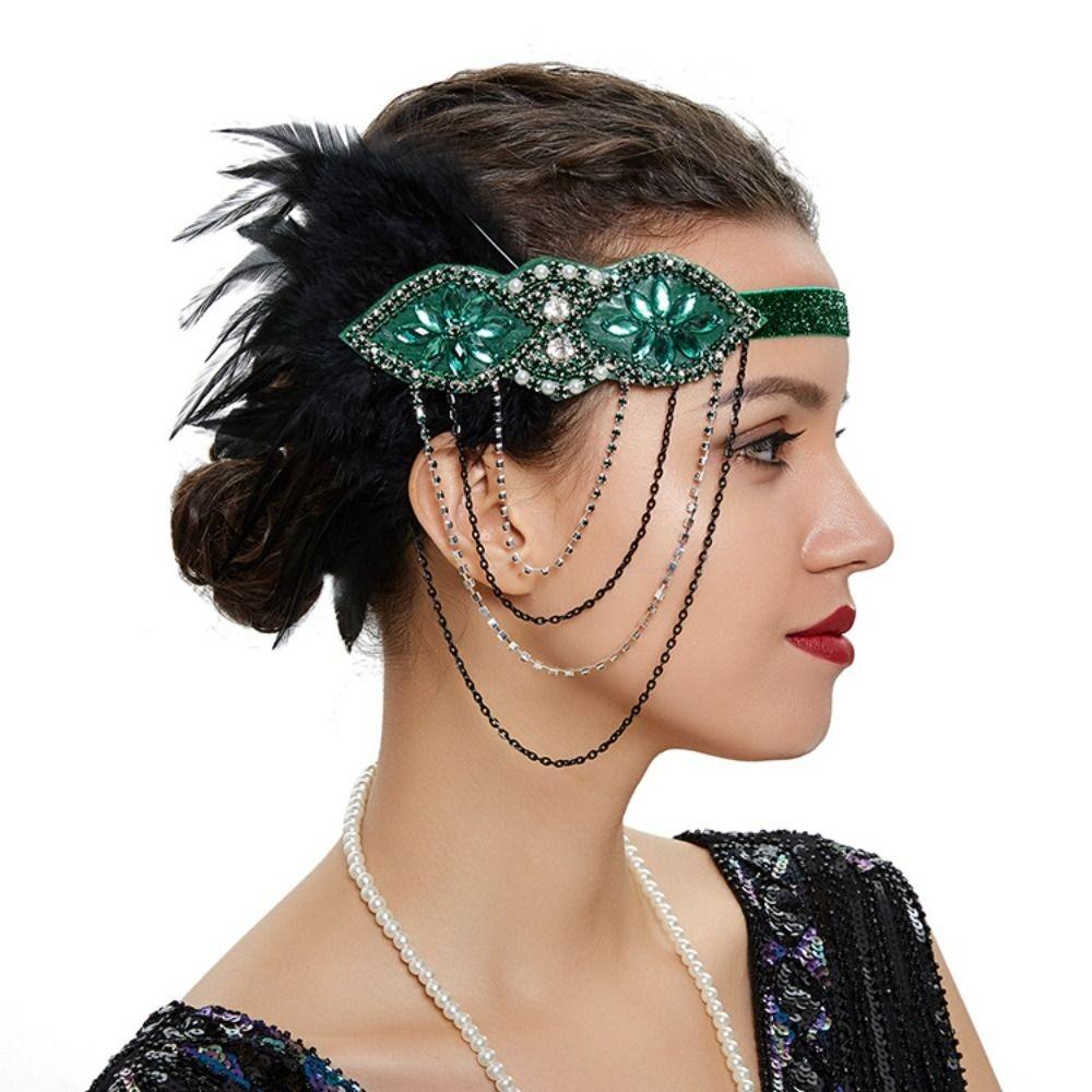 Tassels Headband Beaded Rhinestone Hair Band Feather Hairband Gatsby Cosplay Dress Headwear