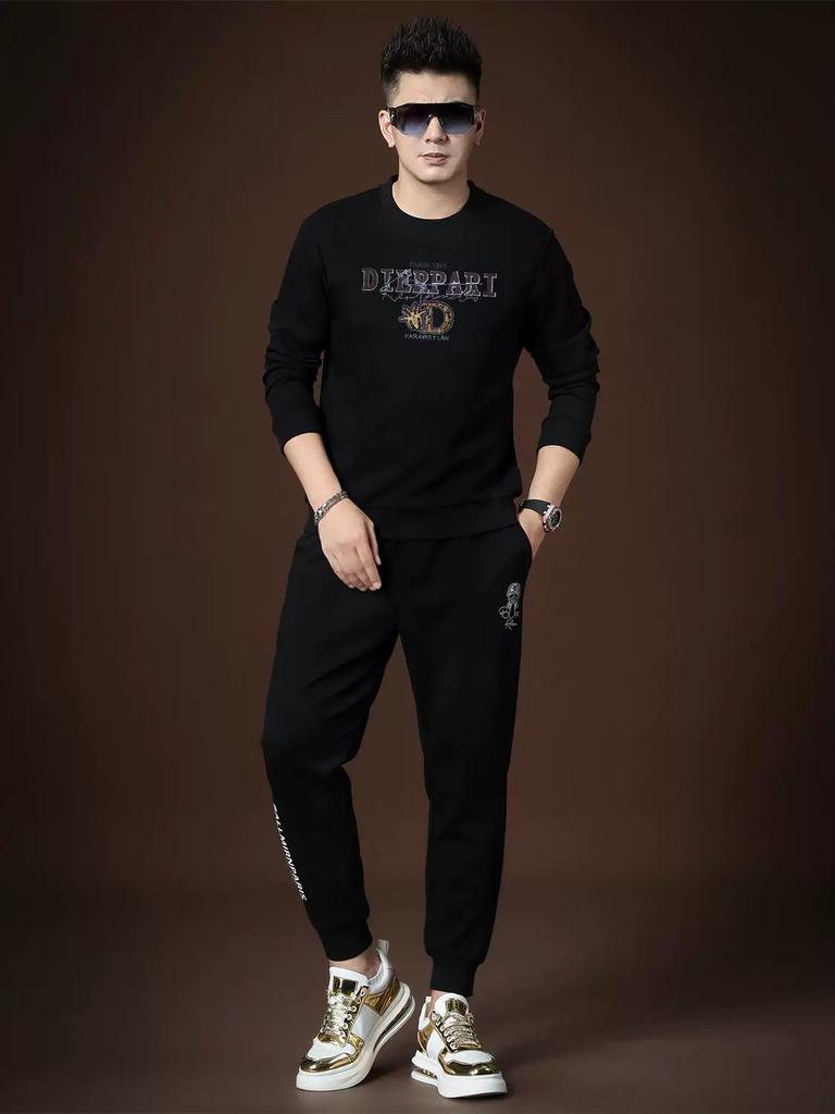 European High-End Round-Neck Sweatshirt for Men, 2025 New Autumn and Winter Long-Sleeve Top, Trendy Brand Rhinestone Casual Jacket