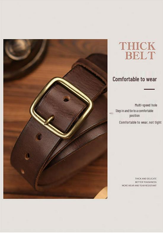 Men's Retro Cowhide Leather Belt, Durable & Versatile for Jeans & Business Attire