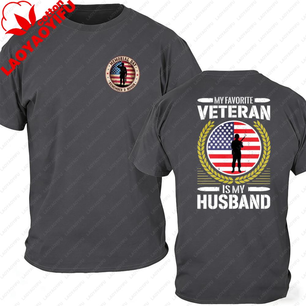 American Flag Veteran Wife TShirt My Favorite Veteran Print Oversized Heavy Cotton USA Patriotic Military Streetwear For