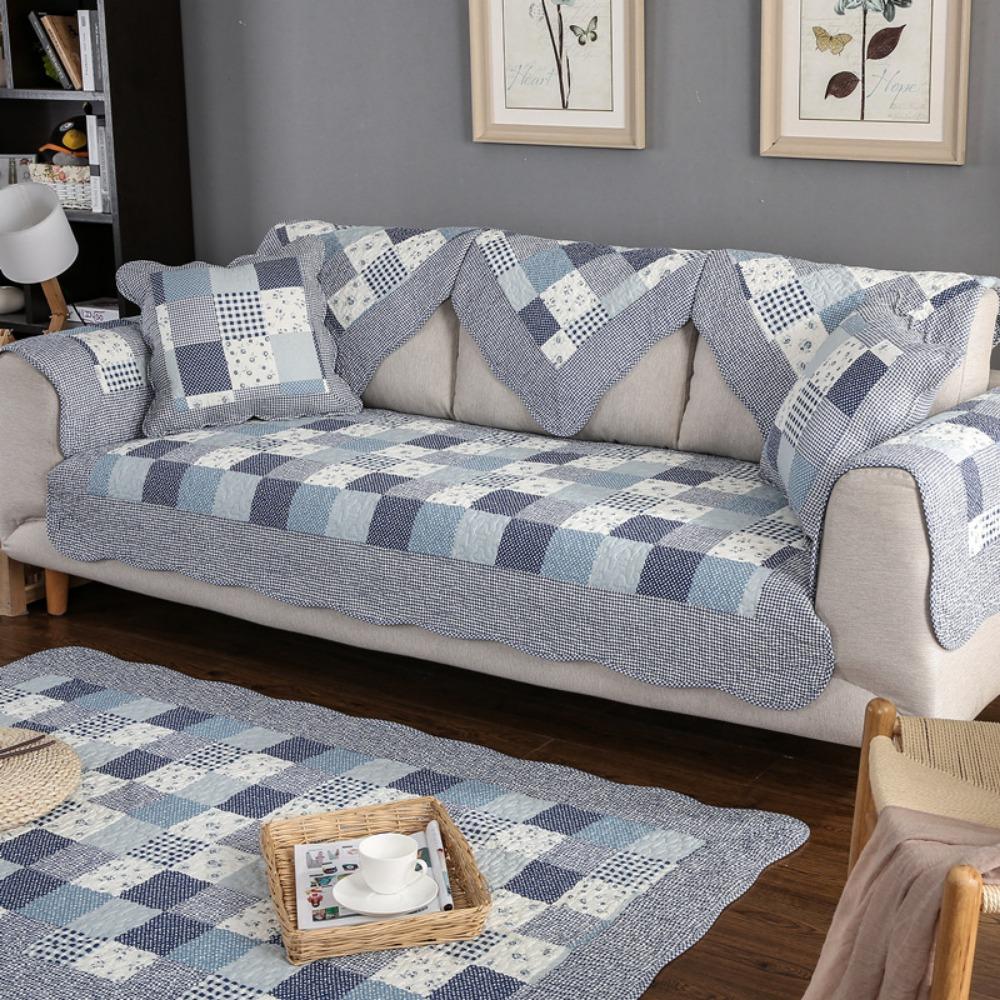 

Cotton Patchwork Quilted Washable Sofa Cushion Cover Wholesale Country Style Sofa Protector 70*70