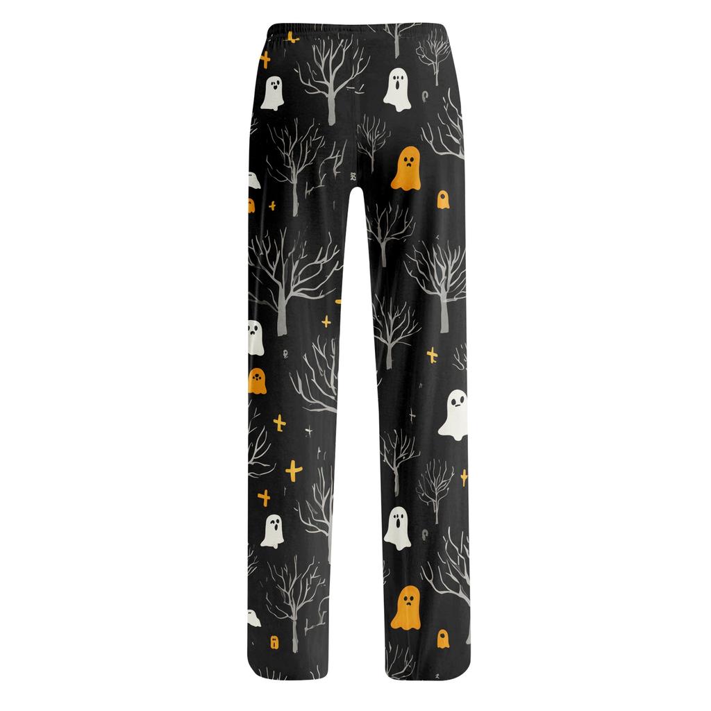 Damen Loungehose mit Kordelzug und Halloween-Print, lässig, volle Länge, entspannte Passform, Schlafanzughose für den Alltag