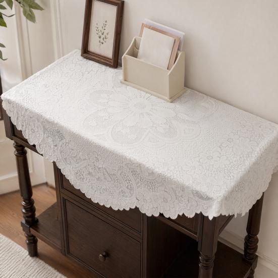Quadratisches Blumen-Spitzen-Deckchen, Gefranste Weiße Spitzen-Tischdecke, Kleiner Tischbezug im Vintage-Stil für Couchtisch Beistelltisch Teeparty Heimdekoration