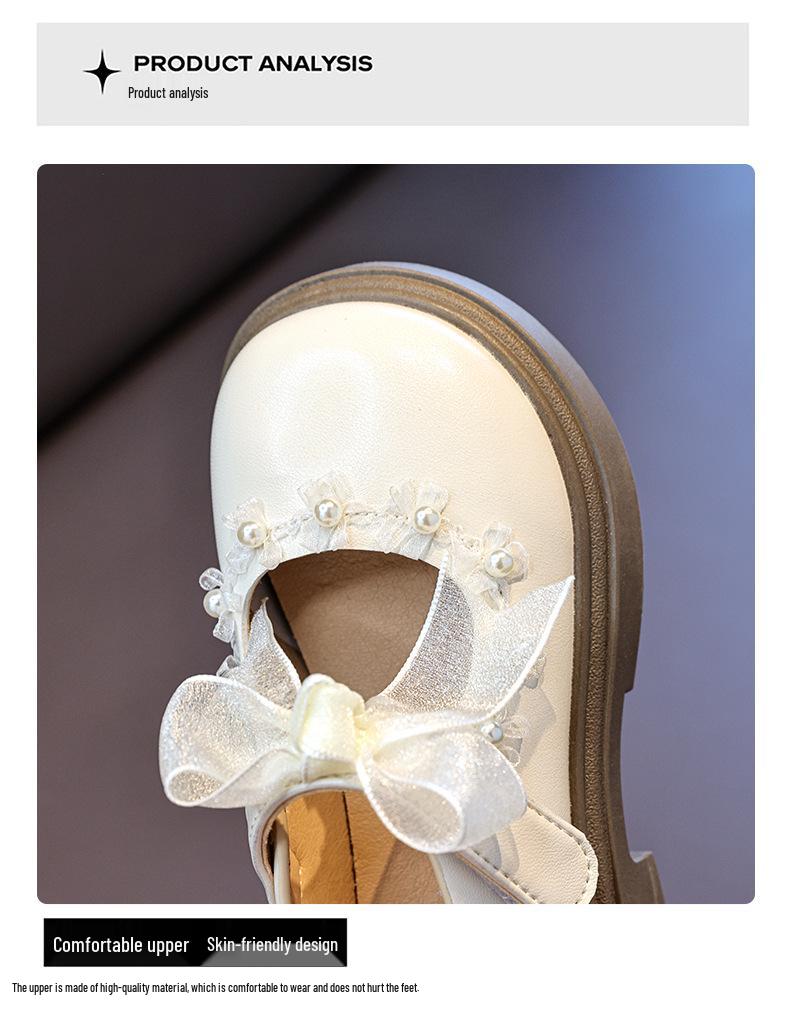 Chic Girls' White Princess Dress Shoes, 2025 Autumn Collection, Soft Sole Leather, Casual Elegance