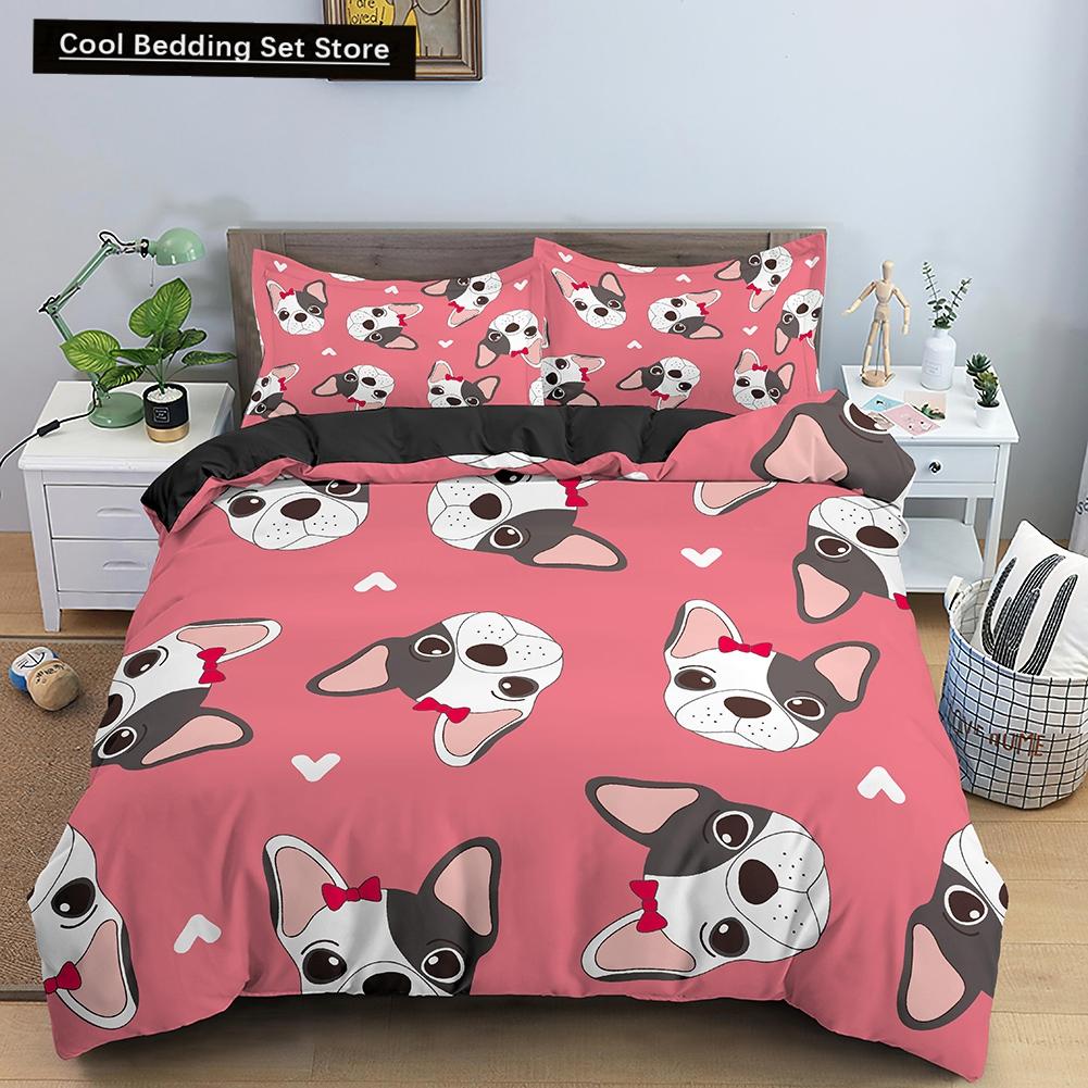 Cartoon Dog Duvet Cover King Queen Funny Pet Puppy Head Printed Bedding Set For Kids Teens Adults Animals Polyester Quilt Cover