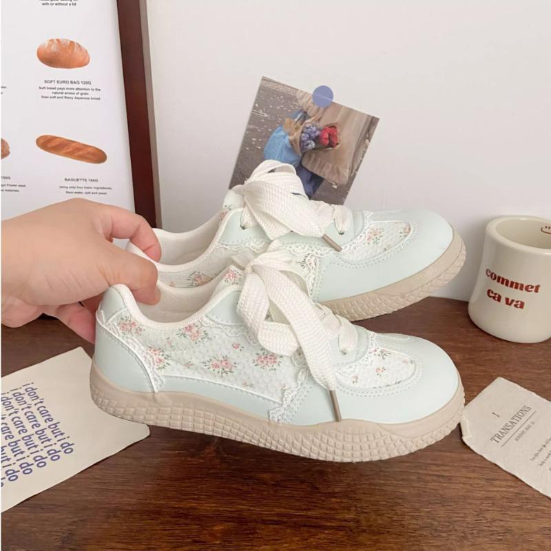 Women S Pink Floral Breathable Casual Sneakers Korean Style Cute Flat Shoes