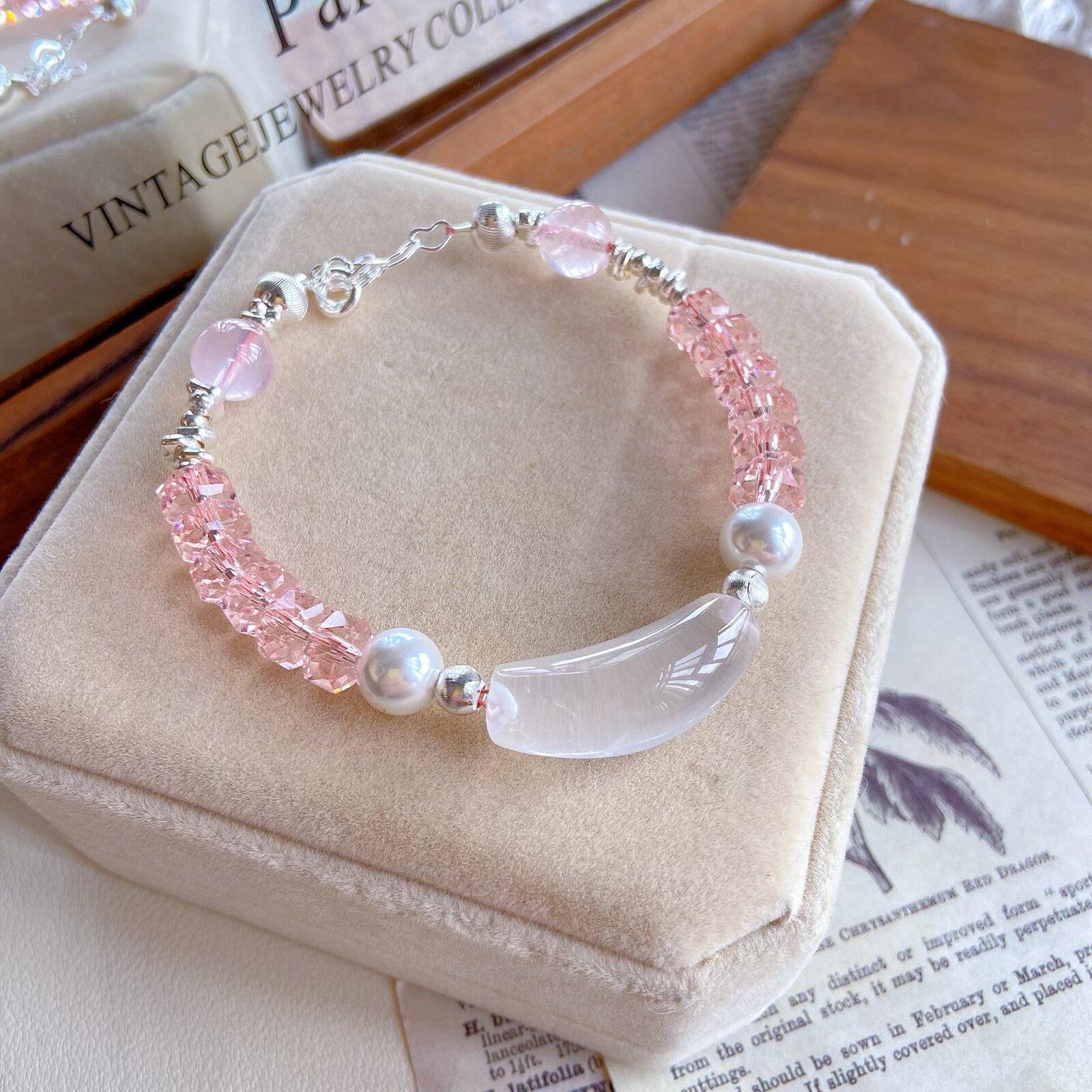 Natural Milk White Crystal Elbow Pink Crystal Mixed  Crystal Bracelet Bracelet Designer Style DIY Beads Bracelet 10mm