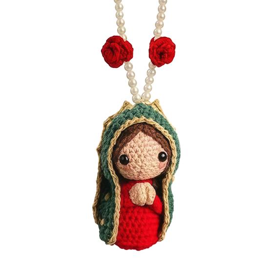 Niedliche Marienstatue Auto Innenraum Dekoration Handgehäkelt Jungfrau Maria Auto Rückspiegel Anhänger