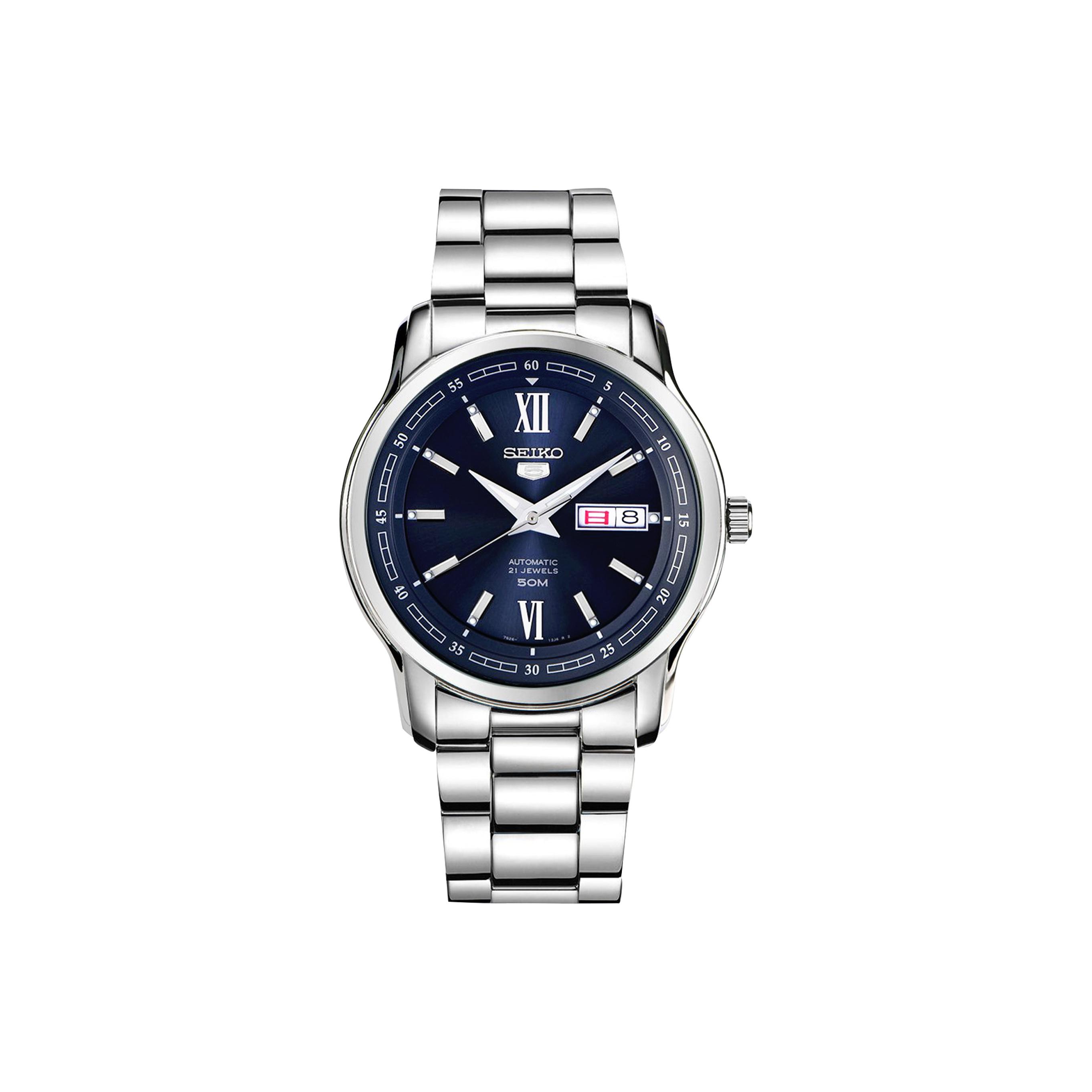 Seiko 5 Mechanical Dual Calendar Mechanical Movement Stainless Steel Strap Watch Men watches Blue SNKP17K1 Blue