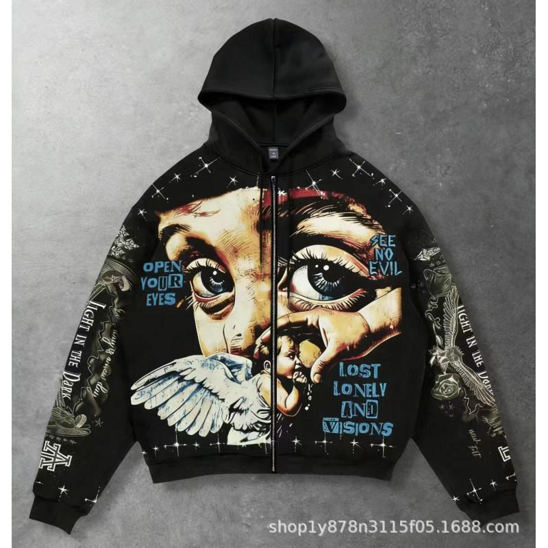 3D Printed Starry Eye Oversized Zip Hoodie Streetwear Unisex Women
