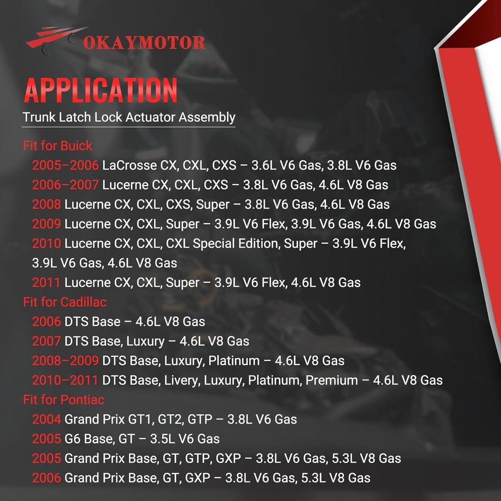 20815645 Trunk Latch Lock Actuator Assembly for 2006-2013 Chevrolet Impala Cadillac DTS 2005-2011 Buick Lacrosse Lucerne Pontiac Grand Prix G6 3.5L