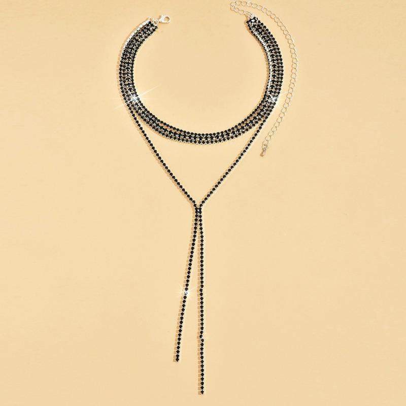 Exaggerated Niche Rhinestone Neck Chain Multi-layer Light Luxury Fringed Necklace Dinner Party Back Decoration