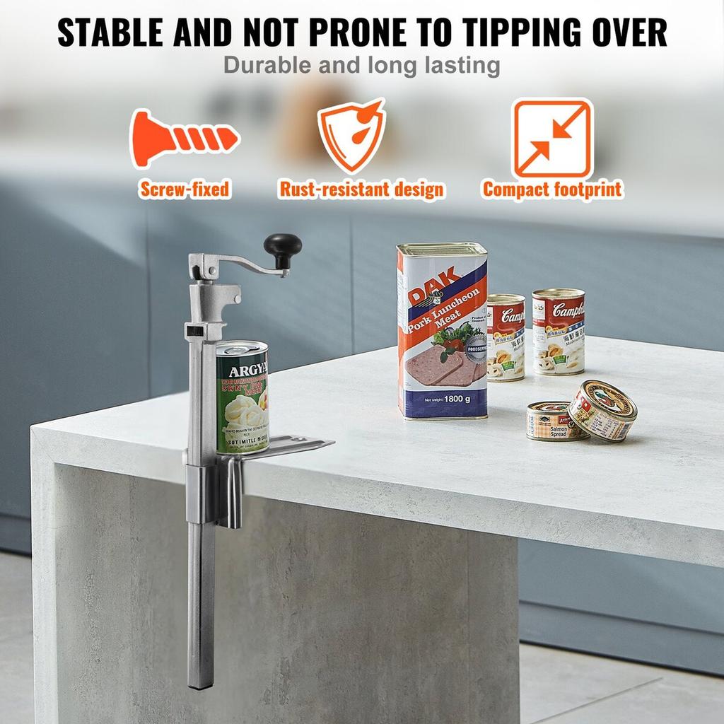 Commercial Can Opener, Heavy-Duty Manual Tabletop Cans Opener for Cans Up to 300 mm Height, Height-Adjustable Professional Can Openers with Stainless