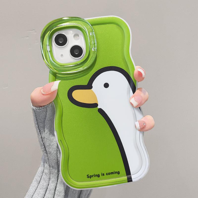 Cartoon Big White Duck Applicable To IPhone16 Apple Phone Case 15 Promax Niche 14 Double Stand 13 Soft Silicone