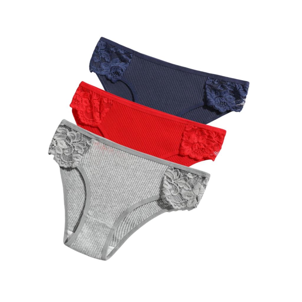 3Pcs/set Women Cotton Panties Low-Rise Underwear Patchwork Lace Briefs Female Soft Underpants Sexy Lingerie S-XL