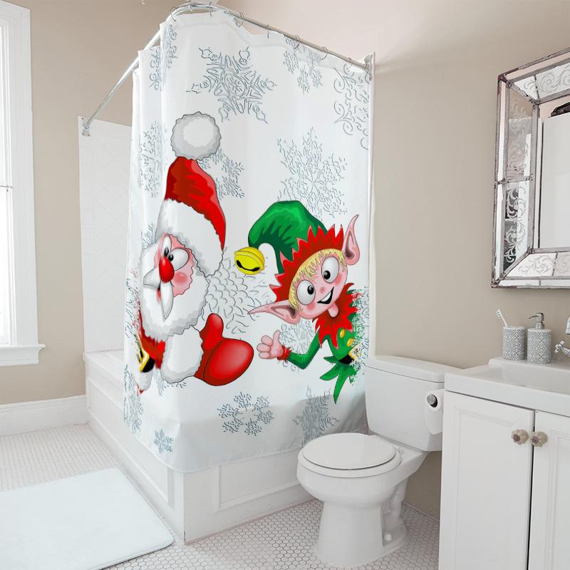 Tuniu Festive Santa And Elf Holiday Shower Curtain – Fun Christmas Bathroom Decor – Adorable Holiday Design – Cozy And Cheerful