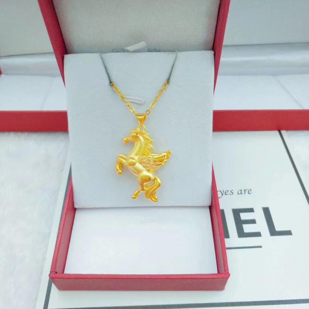 

Gilt Brass Pegasus Pendant Necklace with Sand Gold Water Wave Design Little Pegasus Pendant (without chain)