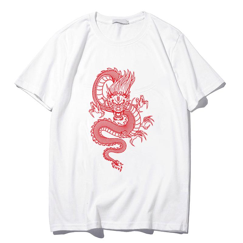 Harajuku Women's T-Shirt Chinese Dragon Cartoon 90S Top Female T Shirts Harajuku Summer Streetwear O-Neck Leisure Shirt Clothes