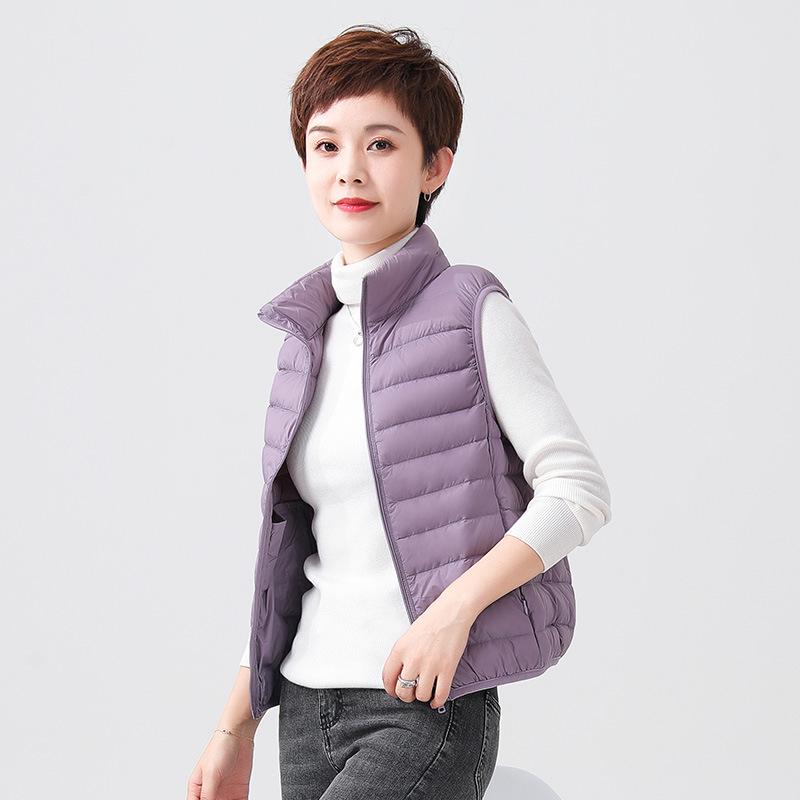 Women's Ultra-Lightweight White Duck Down Vest - Thin Style with Stand Collar