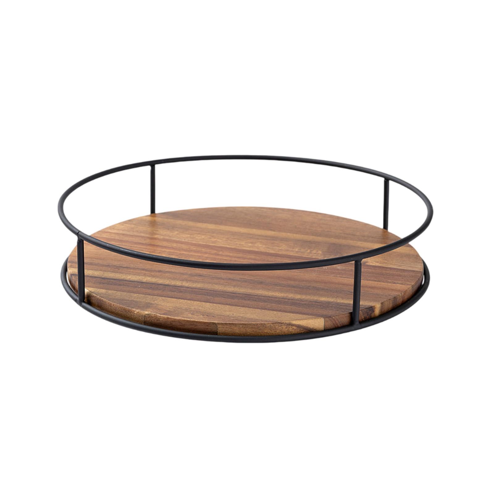 

Wooden Lazy Susan Turntable with Metal Frame Round Rotating Organizer Tray for Kitchen Countertop Spice Jars Cosmetic Storage and Display