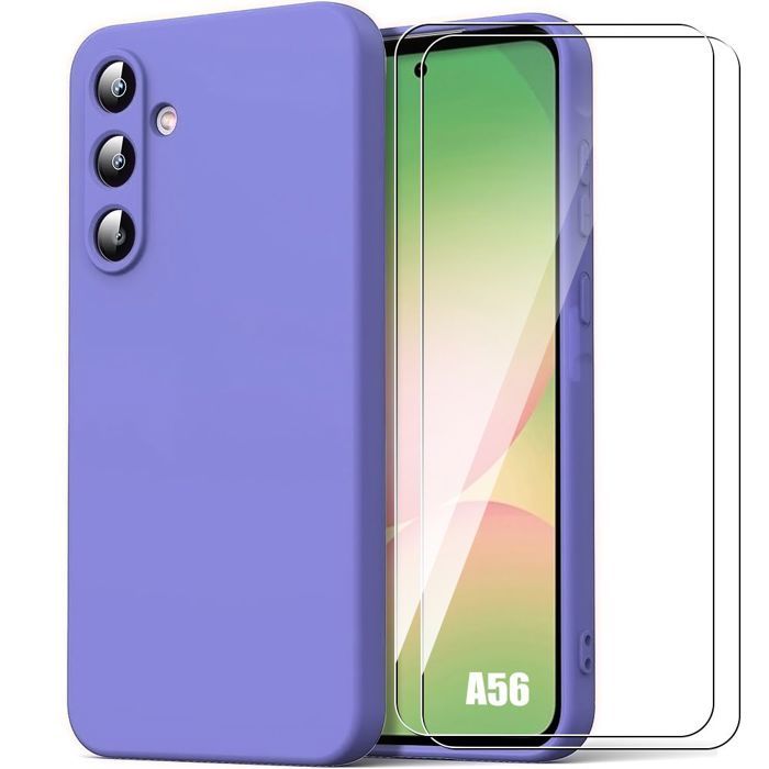 Protective Case - BOOLING - for Samsung Galaxy A56 5G - Silicone - Dark Purple - Shockproof - with 2 Tempered Glasses