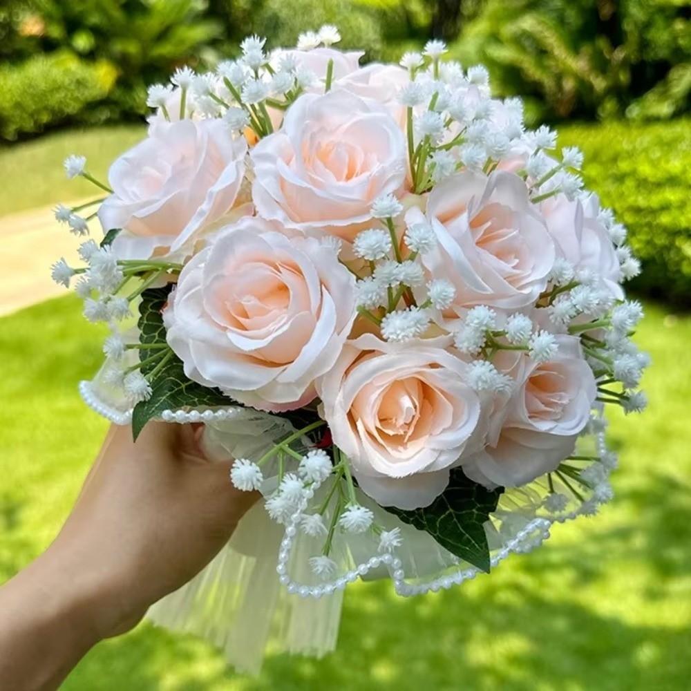 Fiori Artificiali di Seta Romantici Bouquet da Matrimonio Squisito Bouquet di Rose Bianche San Valentino