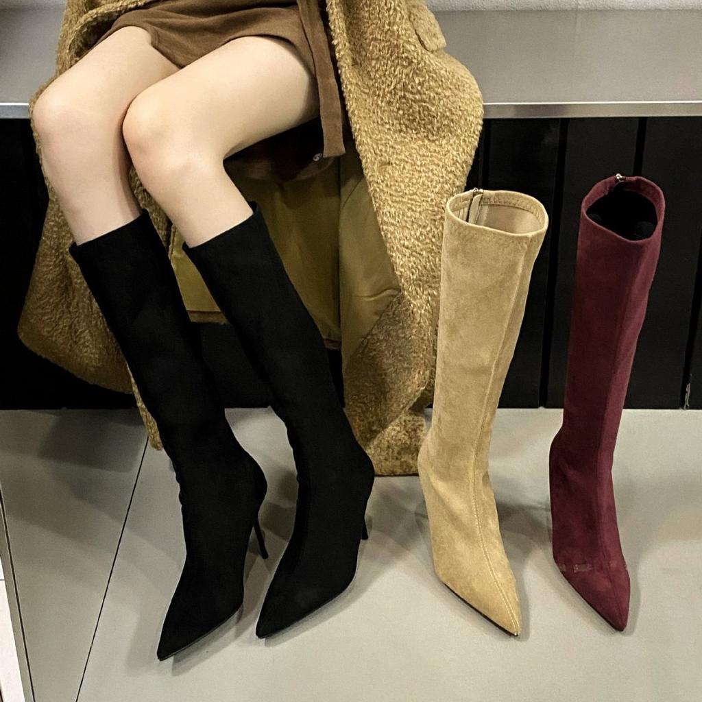Autumn and winter new pointed thin heel high heel temperament French fashion sexy beautiful women net boots