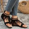 Large Size Retro Famous Style Fashion Flat Sandals Summer New Tassel One Word with Women's Shoes