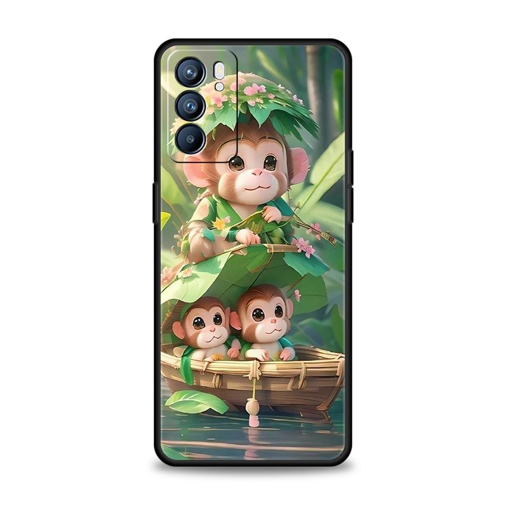 Monkey And Banana Phone Case For Oppo A17 A31 A54 A57 A78 A79 A98 Find X5 X6 Reno 6 7 8 10 11 12 13 F Pro 5G Soft TPU Cover Bags