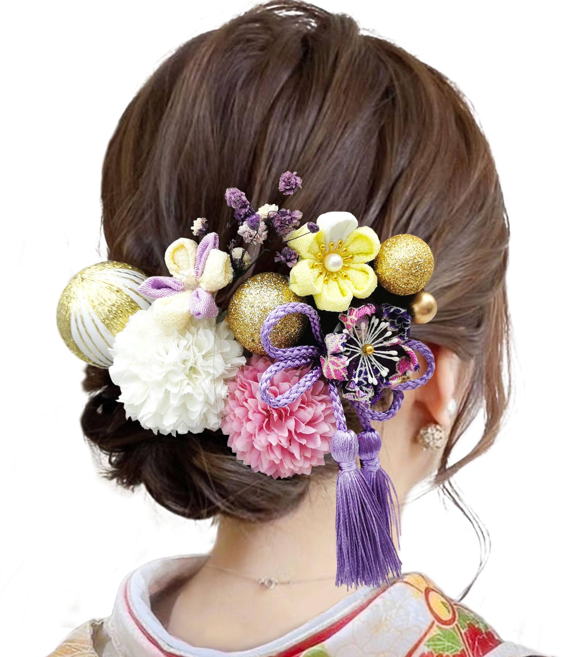 

Baramoly Ceremony Hair Popular Japanese Ping Pong Handmade with Braided Cord and 753 HF211 Coming-of-Age Ornament, Tsumami-Zaiku, Shichi-Go-San, фиолетовый