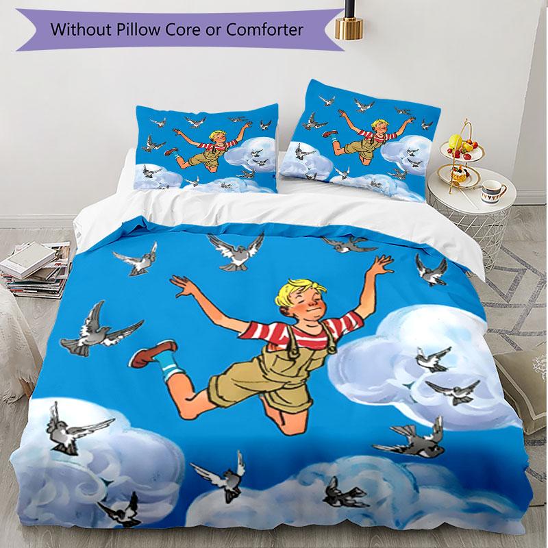 3-teiliges Bettbezug-Set (1 * Bettbezug + 2 * Kissenbezug, ohne Kern), Karlsson auf dem Dach Druck Weiches Ganzjahres-Bettwäsche-Set, Heim-Schlafzimmer-Dekoration Geschenk