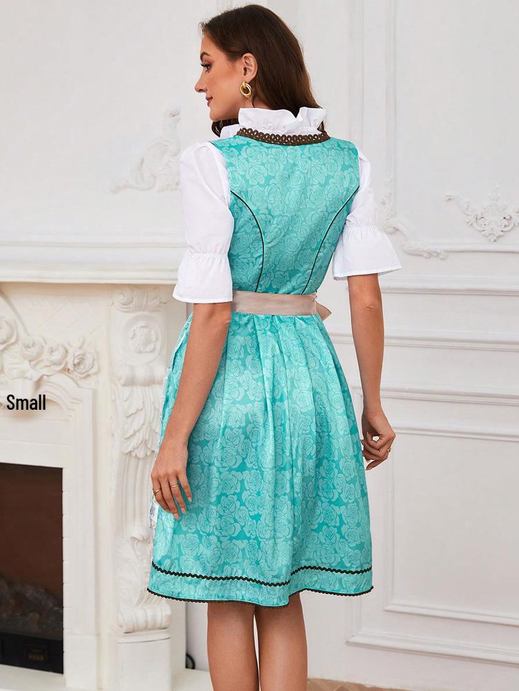 2025 Spring/Summer Women's European-American Maid Costume Beer Girl Lace-Up Dress Set