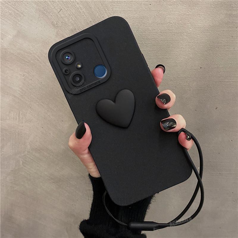 Redmi12c Love Heart Lanyard Silicone Case On For Xiaomi Redmi NOTE 11 12c 12 4g 10 10a 10c 8 9 9a 9c Nfc A1 A2 Redmi12 Camera Cover Redmi12