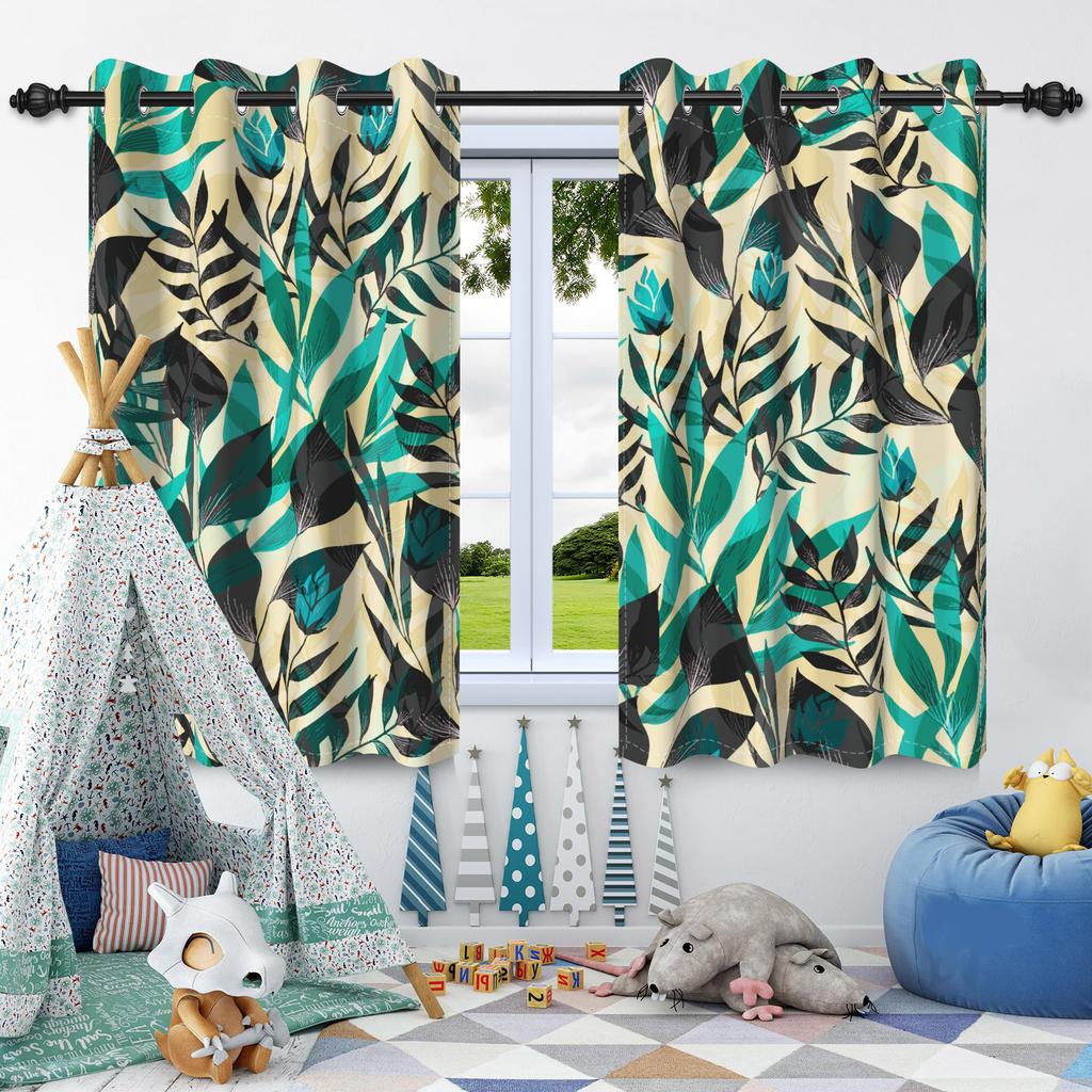 Green Plants Leaves Window Curtain Bedroom Living Room Blackout Curtain Morden Home Decoration Heat Insulation Noise Reduction