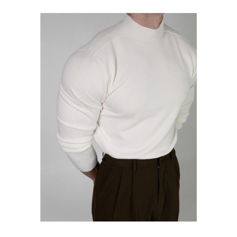 Half Turtleneck Sweater for Men Spring and Autumn Retro Chic Casual Pullover Sweater Long-sleeved Bottoming Shirt