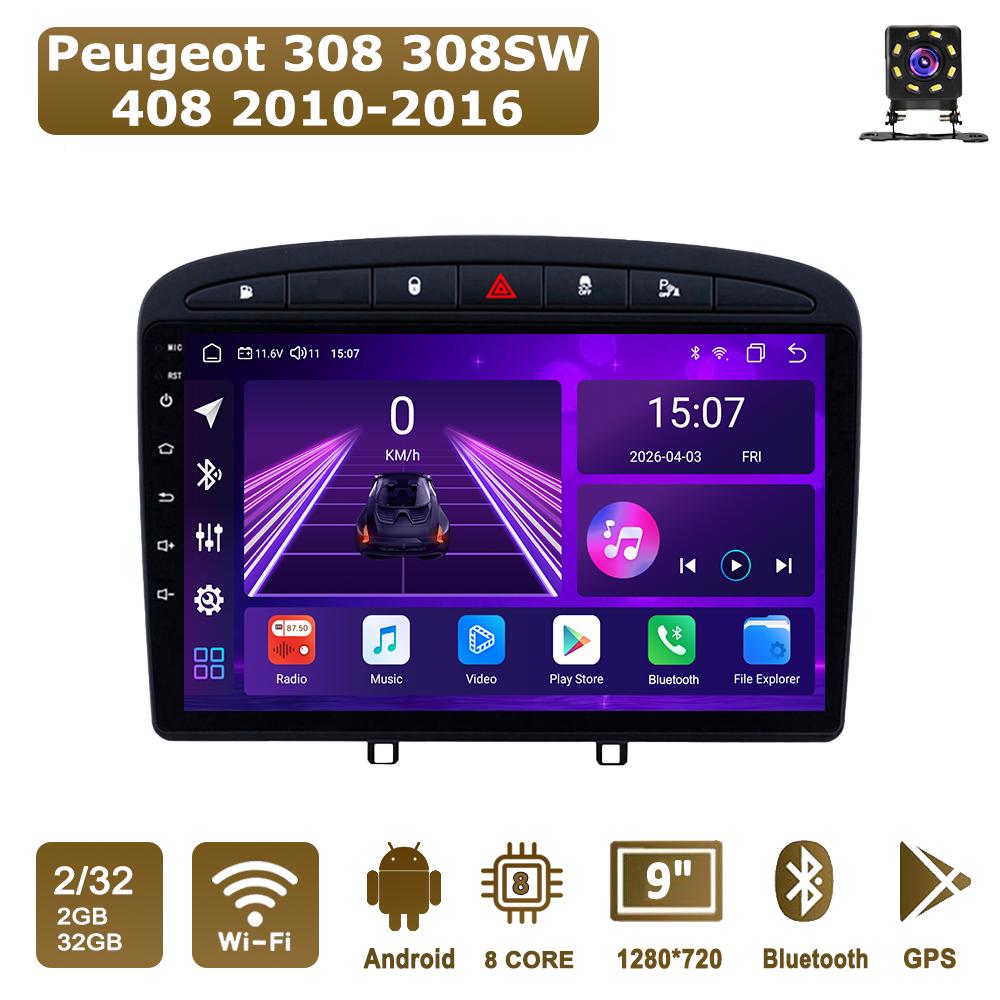 

Автомобильная магнитола Android Car-Play для Peugeot 308 308SW 408 2010-2016 Мультимедийный плеер Головное устройство Стерео Навигация GPS BT WIFI, 8 ЯДЕР ,2+32ГБ чёрный