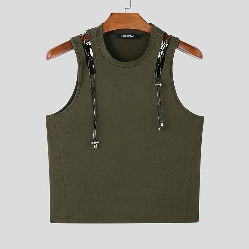 INCERUN Summer Men Sleeveless Tank Tops Hollow Thin Slim T-shirts