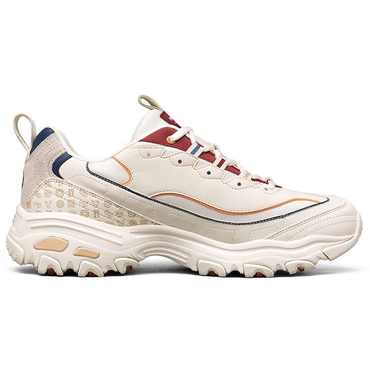 Skechers D Lites Low Top Running Shoes Beige/Red 666169-WHT