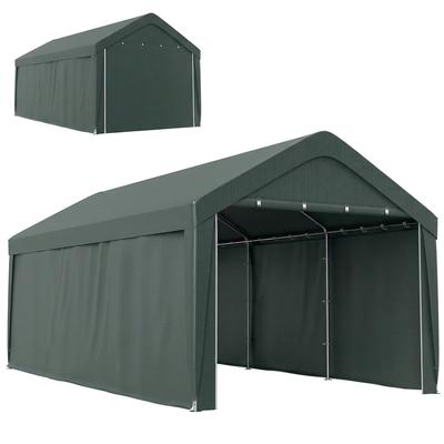 Outdoor Garage Tent 3x6 M with Sturdy PE Fabric Steel Structure and Removable Walls Dark Gray