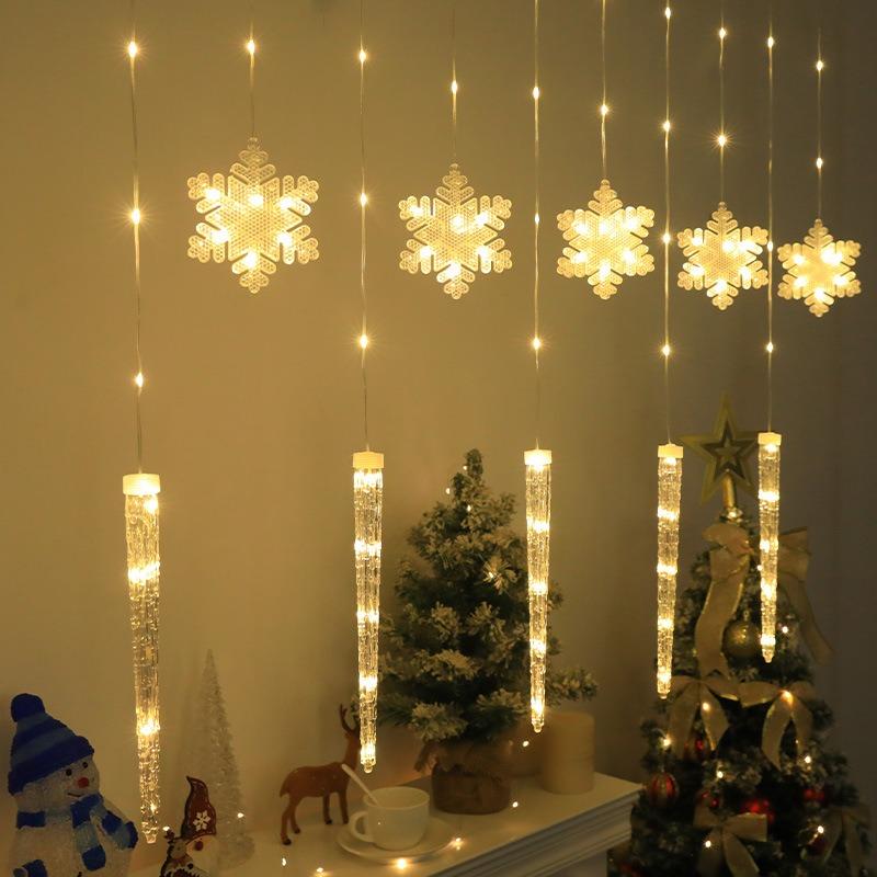 

Christmas Lights String Snowflake Ice Cone Shape 8 Modes Remote Control Curtain Light USB Plug Christmas Party Deco Light String