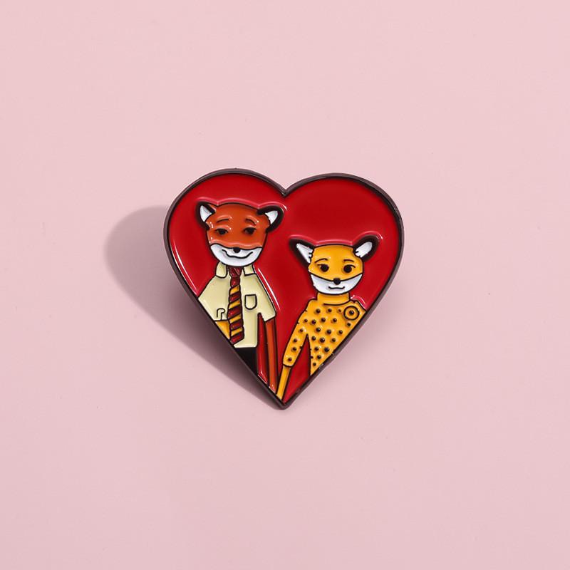 Whimsical Fox Heart Badge Colorful Cartoon Geometric Brooch Fun Cute Accessory For Couples And Friends