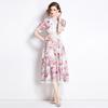 Elegant Floral Print Lace Summer Dress for Women High Quality Hollow Out Short Sleeve Slim Party Dress Robes Femme