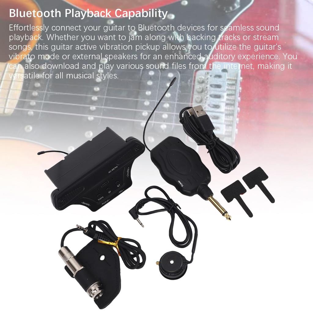 Fockety Acoustic Guitar Pickup Active Vibration Sound Hole Bluetooth Microphone Tone Volume Control Type-C Charging Port